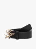 Black Logo Plaque Buckle Leather Belt  Women