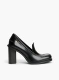 Black Block Heel Leather Loafers  Women