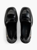 Black Block Heel Leather Loafers  Women