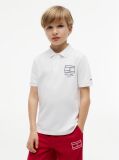 White Regular Fit Outline Flag Pique Polo Shirt  Boys