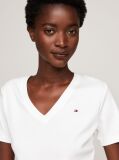 Beige Ribbed V-Neck Slim Fit T-Shirt  Women