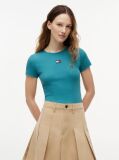 Blue Tommy Badge Ribbed Slim T-Shirt  Women