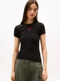 Black Logo Embroidery Slim T-Shirt  Women