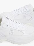 White Leather Mixed Texture Chunky Trainers  Women