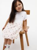 Beige Seersucker Print Fit And Flare Dress  Girls