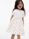 Beige Seersucker Print Fit And Flare Dress  Girls