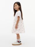 Beige Seersucker Print Fit And Flare Dress  Girls