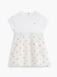 Beige Seersucker Print Fit And Flare Dress  Girls