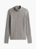 Grey Cable Knit Half-Zip Jumper  Men