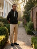 Black Drawstring Fleece Hoody  Men