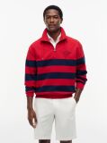 Red Stripe Mock Neck Quarter-Zip Sweatshirt  Men
