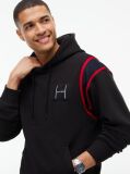 Black Varsity Logo Contrast Stripe Hoody  Men
