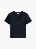 Blue Ribbed V-Neck Slim Fit T-Shirt  Women