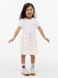 Beige Seersucker Print Fit And Flare Dress  Girls
