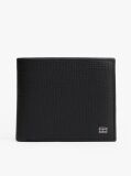 Black Hilfiger Flag Leather Card And Coin Bifold Wallet  Men