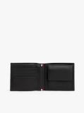 Black Hilfiger Flag Leather Card And Coin Bifold Wallet  Men