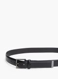 Black Metal Tip Pebble Grain Leather Belt  Men