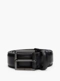 Black Metal Tip Pebble Grain Leather Belt  Men
