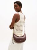 Brown Logo Leather Crescent Crossbody Bag  Women