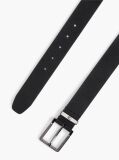 Black Leather Logo Square Buckle Textured Belt  Men