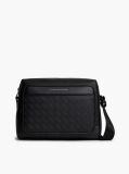 Black Modern Textured Flag Crossbody Messenger Bag  Men