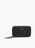 Black Leather Metal Logo Zip-Around Wallet  Women