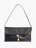 Black Leather Chain Charm Shoulder Bag  Women