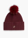 Red Pom Pom Beanie With Cashmere  Women