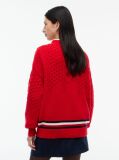 Red Pure Wool Cable Knit Oversized Jumper  Women