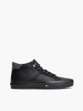 Black Leather Serrated Mid-Top Trainers  Men
