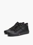Black Leather Serrated Mid-Top Trainers  Men
