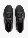 Black Leather Serrated Mid-Top Trainers  Men