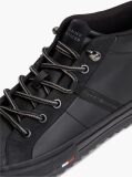 Black Leather Serrated Mid-Top Trainers  Men