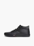 Black Leather Serrated Mid-Top Trainers  Men
