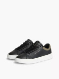 Black Mixed Texture Court Trainers With Leather  Men