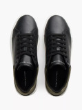 Black Mixed Texture Court Trainers With Leather  Men