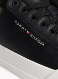Black Mixed Texture Court Trainers With Leather  Men