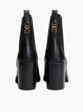 Black Leather Square Toe Block Heel Chelsea Boots  Women