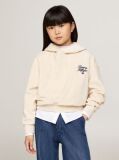 Beige Script Logo Velour Relaxed Hoody  Girls