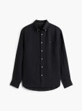 Black Regular Fit Washed Pure Linen Shirt  Men