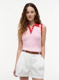 Pink Cable Knit Slim Sleeveless Polo Jumper  Women