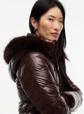 Brown Shiny Down Faux Fur Hooded Fitted Jacket  Women