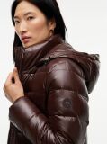 Brown Shiny Down Faux Fur Hooded Fitted Jacket  Women