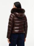 Brown Shiny Down Faux Fur Hooded Fitted Jacket  Women
