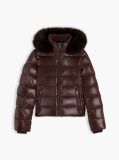 Brown Shiny Down Faux Fur Hooded Fitted Jacket  Women