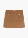 Brown Gold-Tone Button Wool Blend Mini Skirt  Women