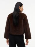 Brown Collarless Faux Fur Jacket  Women