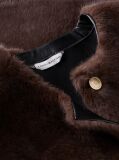 Brown Collarless Faux Fur Jacket  Women