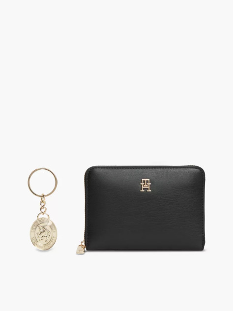 Black Zip-Around Wallet And Charm Gift Box  Women