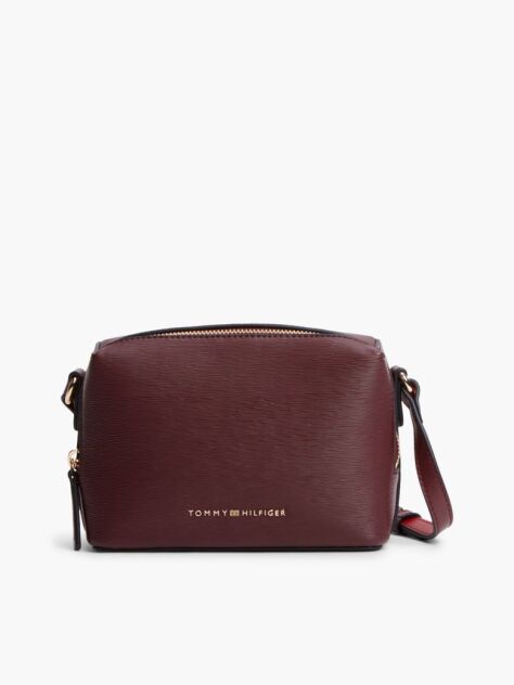 Red Modern Metallic Logo Textured Camera Bag  Women